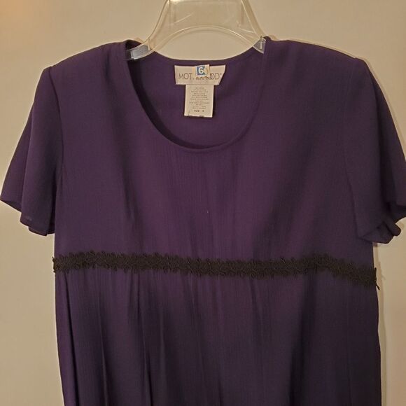 MOTHERHOOD MATERNITY NAVY BLUE + BLACK SHORT SLEEVE TIE WAIST MIDI DRESS small - Picture 2 of 7